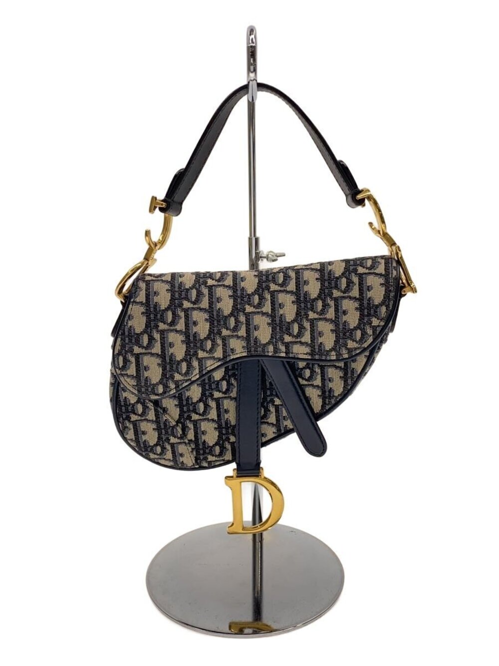 Christian Dior Trotter Saddle Bag Handbag Canvas Navy Blue